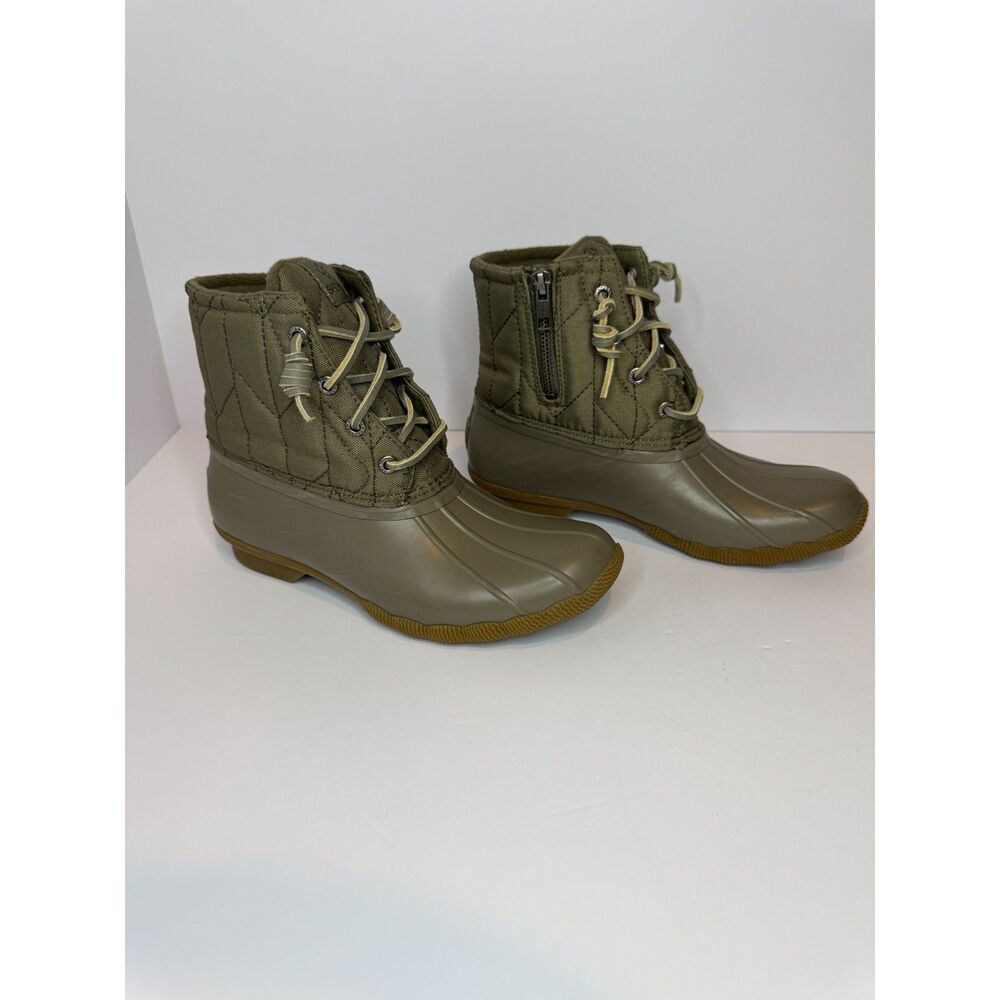 Sperry Saltwater Duck Boots Womens 6.5 Olive Green Waterproof Lace Up Rain Boots - Picture 2 of 8